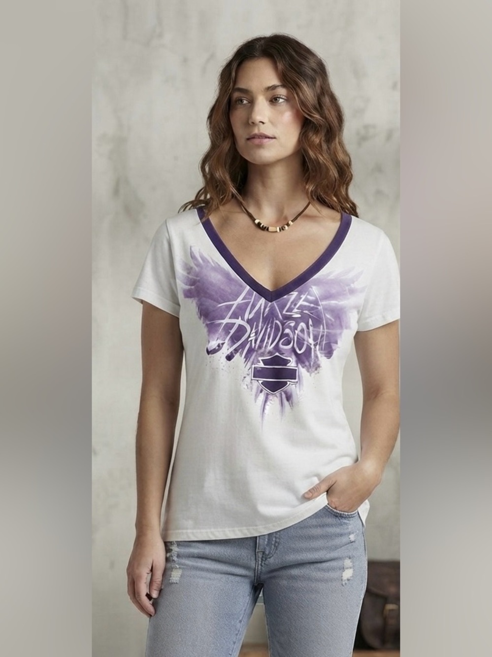 Harley-Davidson White Tee with Purple Winged Logo - NWT